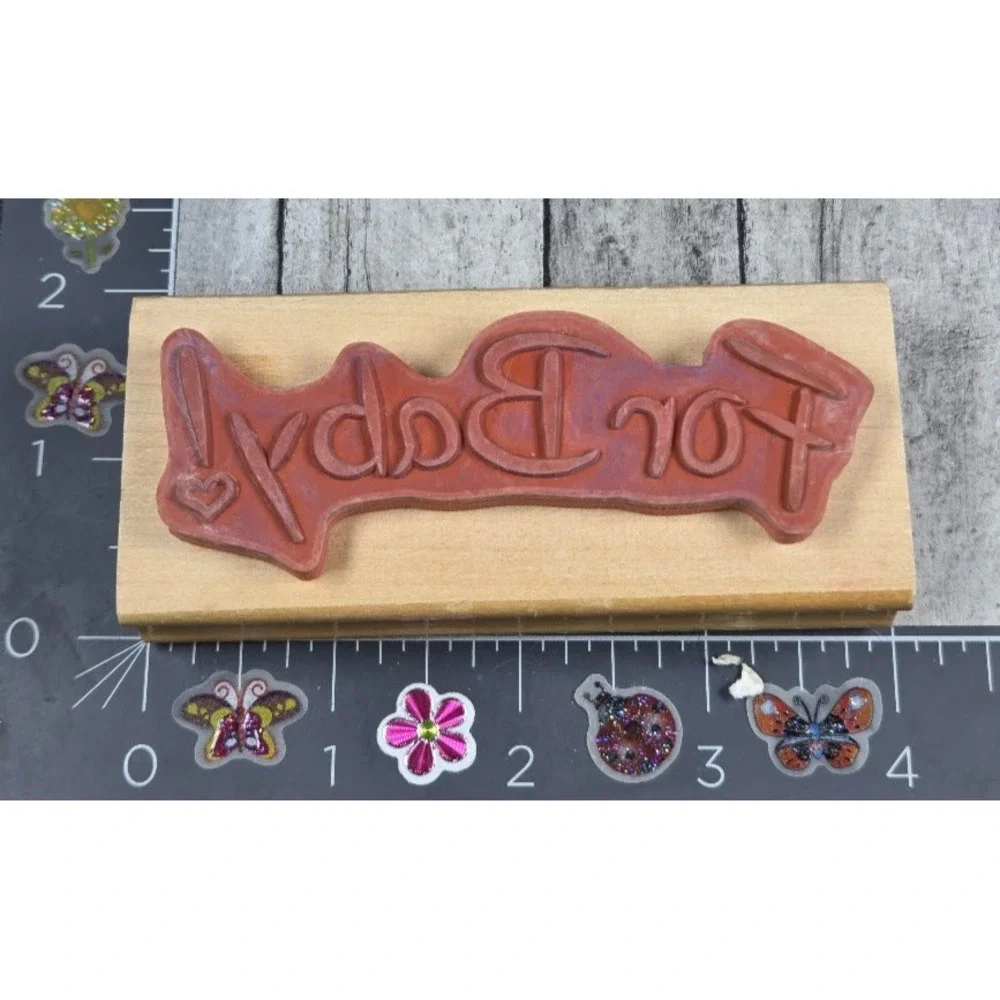 Anita's For Baby! Print Heart Rubber Stamp Wood #P2